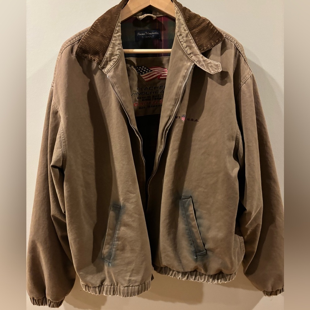 Distressed Coat - Vintage Gant - Corduroy Collar - Tan Carhartt style